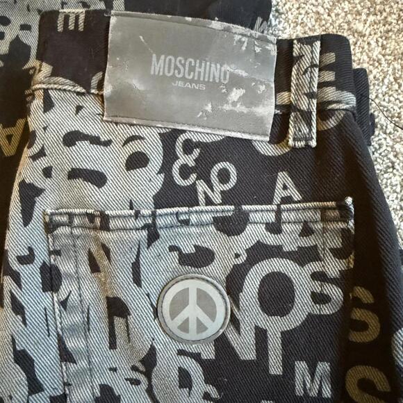 Vintage Moschino Jeans Peace Sign Pants - Y2K Logo Print - Size 28 - Picture 7 of 8